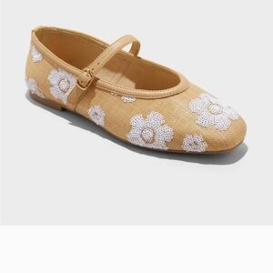NWT A New Day Raffia Mary Jane Floral Sequin Ballet Flats